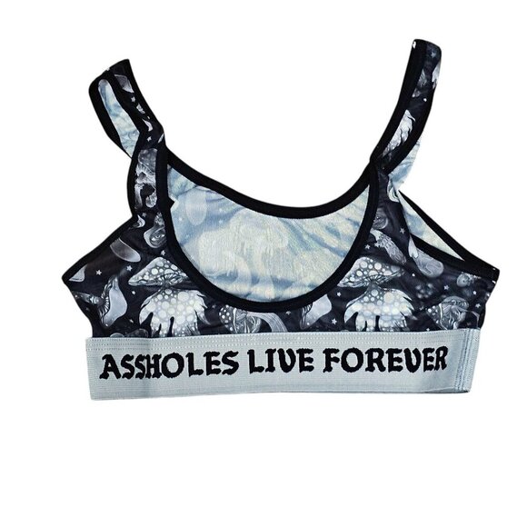 ALF New Mushroom Mesh Sheer Stretch Gray And Black Sports Bra - Picture 4 of 6